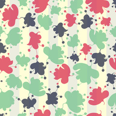 seamless repeat pattern with simple and beautiful retro color flowers on a beige stripes background perfect for fabric, scrap booking, wallpaper, gift wrap projects

