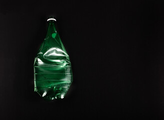 Green Empty Plastic Bottle Isolated, Crumpled Plastic Bottle, Global Pollution Concept, Squashed Water Pet