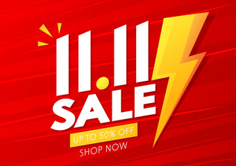11-11 Sale Banner. World Biggest Shopping Festival Big Sale 11-11 Abstract Modern Banner Design Vector Editable Template.