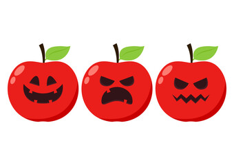 Apple cartoon vector. Pumpkin face on red apple in Halloween day.