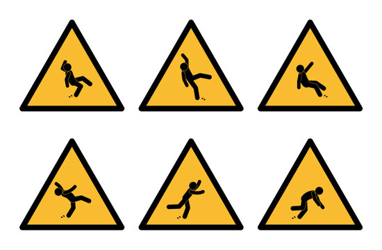 caution, slippery floor, yellow triangle icon, warning sign, person slipped and fell