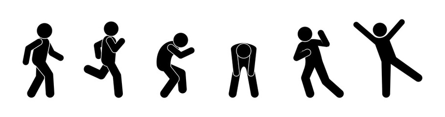 stick figure stickman, man icon, set of human silhouettes