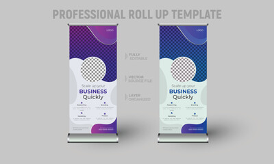 Modern Corporate Roll Up Banner Poster Design Template for Business Advertising, Event Promotion, Marketing Agency, Company Branding, Product Marketing, Trade Show, and Professional Print Layout