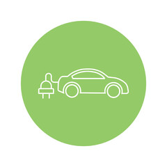 Electric car icon vector line colored EPS 10. Eco friendly electro auto illustration. Green vehicle sign. Car with plug symbol. Eco awareness concept. Isolated on white for web, app, dev, infographic