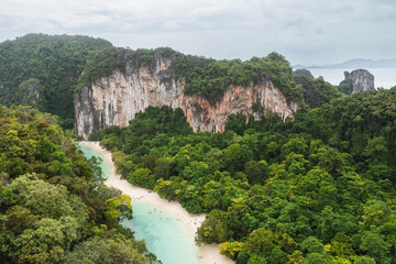 Viewpoint on beach and beautiful landscape with blue water lagoon