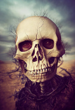Last Selfie on Earth, skeleton takes a photo of himself, Apocalyptic Time