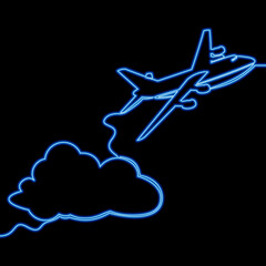 Fototapeta na wymiar Continuous line drawing Airplane travel Trip flight sign icon neon glow vector illustration concept
