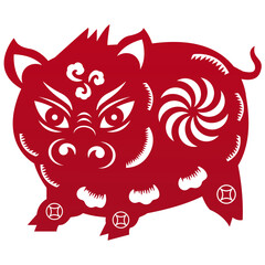 Chinese zodiac year of pig paper cut, papercutting is the popular decorative Chinese handicrafts