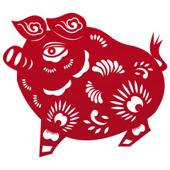 Chinese zodiac year of pig paper cut, papercutting is the popular decorative Chinese handicrafts