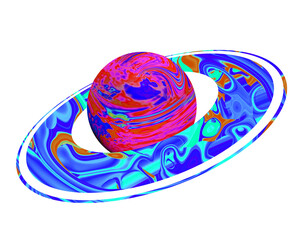 Planet with planetary ring and swirly color pattern illustration hand drawn PNG © Guido