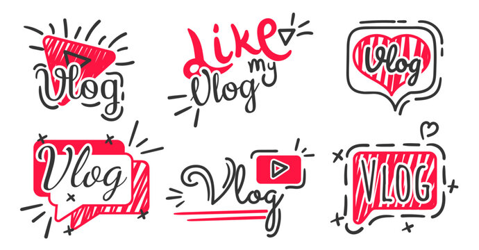 Vlog lettering. Like my vlog, video logo for social media