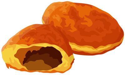 ル	2つのカレーパンと中身のイラスト　ベクター