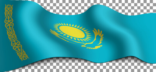 Long flag of Kazakhstan on a transparent background.