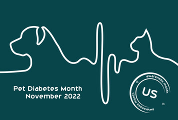 Poster of pet diabetes month in November in USA. Line illustration.