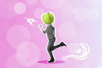 Running person with fresh apple on head