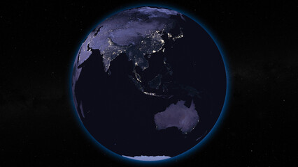 Earth globe by night focused on South Asia and Australia