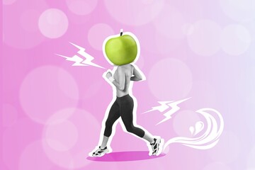 Running person with fresh apple on head