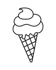 Coloring page delicious ice cream vector illustration isolated on white background. Black ice cream vector. Ice cream for menu, bakery, typography, print