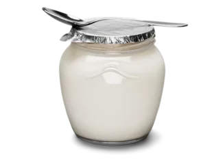 Fotobehang Fresh yogurt with spoon on light background © BillionPhotos.com