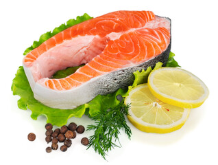 Fresh Raw Salmon with Lettuce, Lemon and Pepper Isolated