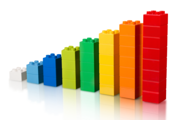 Bricks graph of Bricks bricks isolated on a white background. Different colors of dice.