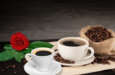 Fresh aroma coffee Beans and cups