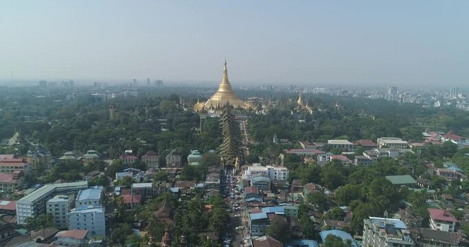 Aerial view of Shwedagon Pagoda, Yangon, Myanmar.