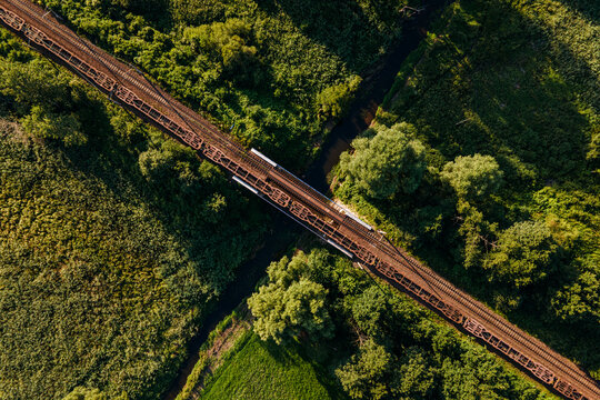 Railway bridge over the river - (drone view) - July 2020, Poland