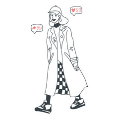 contour illustration fashion girl in casual autumn outfit