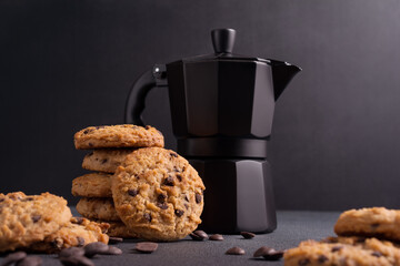 Chocolate chip cookies with coffee for tasty break