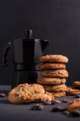 Chocolate chip cookies with coffee for tasty break
