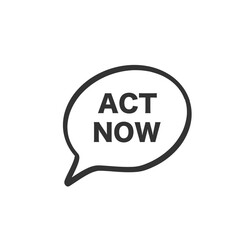 Act now on yellow hand draw speech bubble