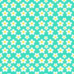 Green seamless pattern with flower and dot 