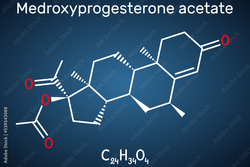 Sticker medroxyprogesterone acetate, mpa, depot medroxyprogesterone acetate, dmpa molecule. it is progestin 