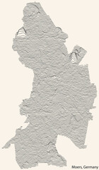 Topographic relief map of the city of MOERS, GERMANY with black contour lines on vintage beige background