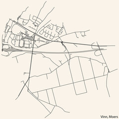 Obraz premium Detailed navigation black lines urban street roads map of the VINN QUARTER of the German regional capital city of Moers, Germany on vintage beige background