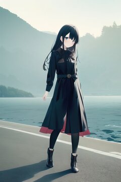Portraits of anime girls mainly in winter colors. Generative AI Technology