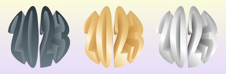Set of icons for Christmas,New Year,sale banners,your design. Vector illustration of 3D gold signs numbers 2023. Special offer symbol. Isolated on white background.