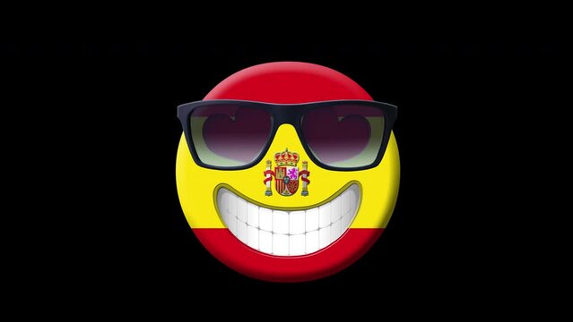 Spain.Animation of smiling face with spanish flag isolated by the Alpha channel (transparent background).Animated Emoji. Smiley face icon animation .Emoticon.Travel Spain