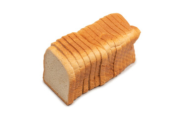 Delicious bread slices isolated on a white background, top view.