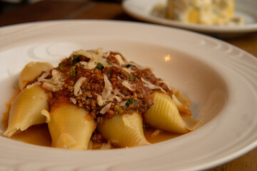conchiglione with red sauce a very beautiful and tasty italian pasta