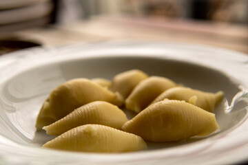 Italian pasta conchiglione without sauce