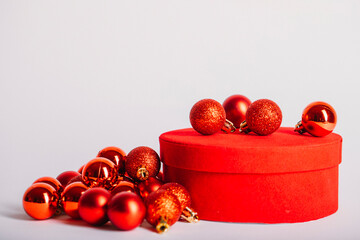 red christmas balls and gifts