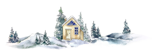 Winter christmas illustration card cottage house illustration