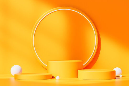 Mockup Basic Yellow Step Podium Display Set Illustration Abstract Background. 3d Rendering