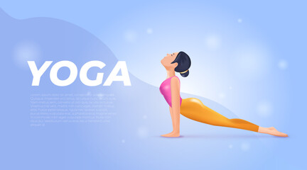 Banner template with Meditation 3D women. Happy calm Woman meditating. Zen, yoga, meditation, relax, recreation, healthy lifestyle. 3D vector
