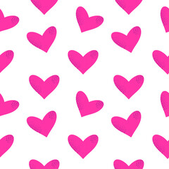Seamless pattern with pink retro hearts for Valentine's day, wedding. Vector illustration in flat style