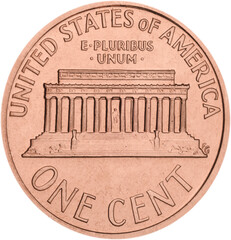 One cent coin isolated on white background