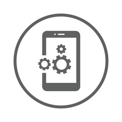 Mobile, optimization, setting icon. Gray vector sketch.