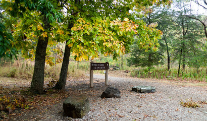 Devils Den State Park, Arkansas, Hike in camp sign with reservations
